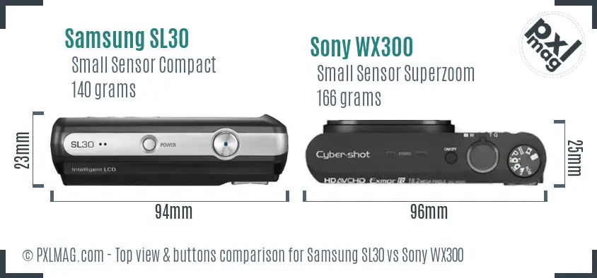 Samsung SL30 vs Sony WX300 top view buttons comparison