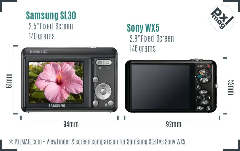 Samsung SL30 vs Sony WX5 Screen and Viewfinder comparison