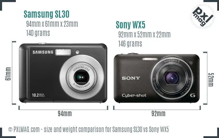 Samsung SL30 vs Sony WX5 size comparison