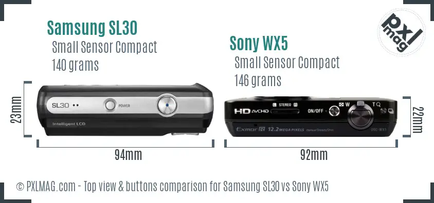 Samsung SL30 vs Sony WX5 top view buttons comparison