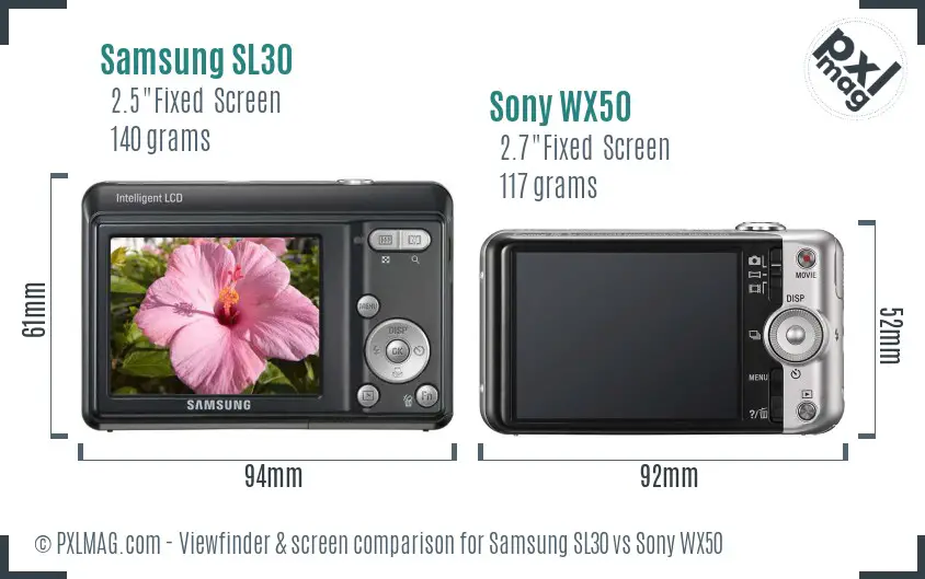 Samsung SL30 vs Sony WX50 Screen and Viewfinder comparison