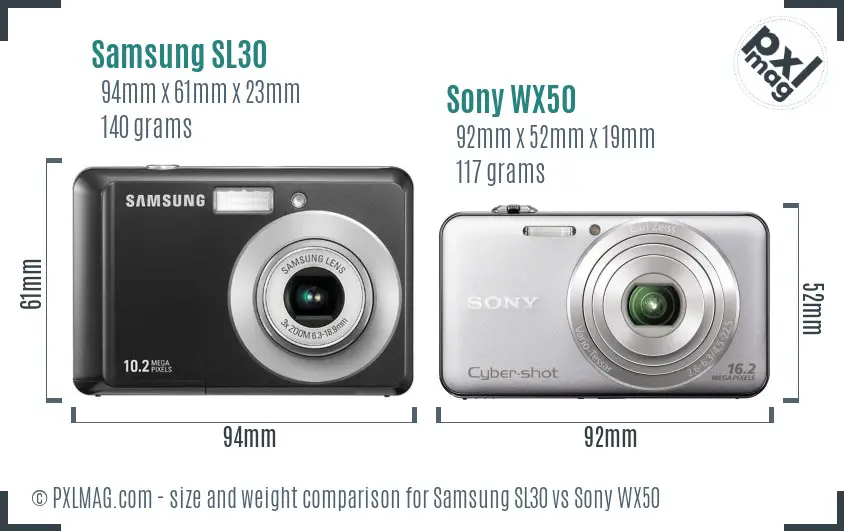 Samsung SL30 vs Sony WX50 size comparison