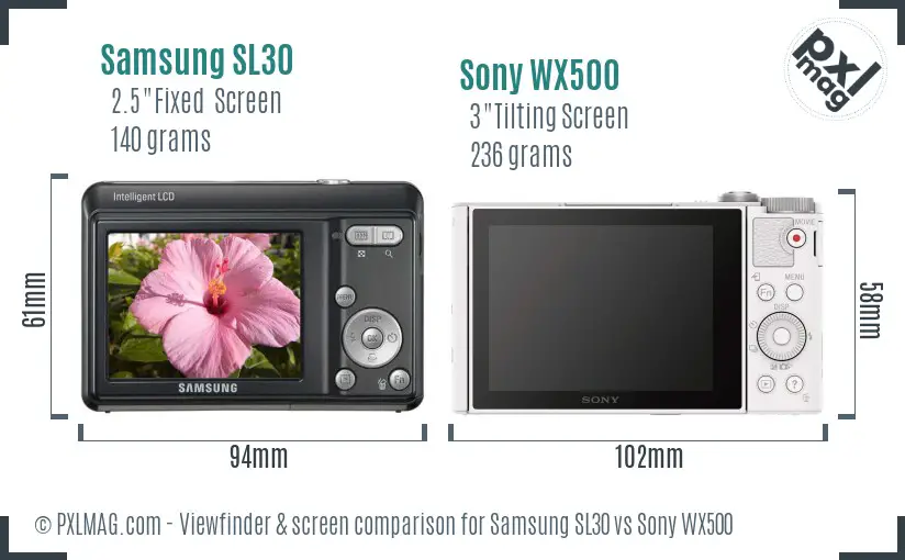 Samsung SL30 vs Sony WX500 Screen and Viewfinder comparison