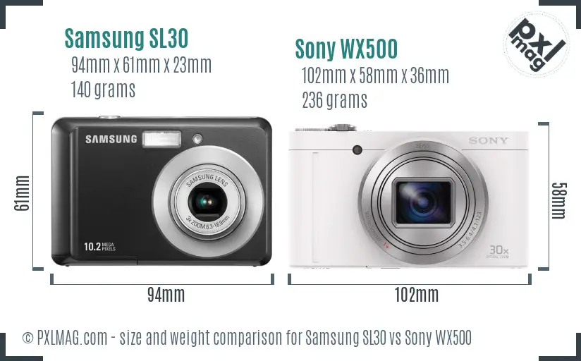 Samsung SL30 vs Sony WX500 size comparison