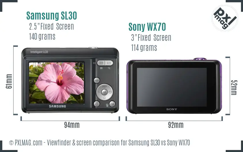 Samsung SL30 vs Sony WX70 Screen and Viewfinder comparison