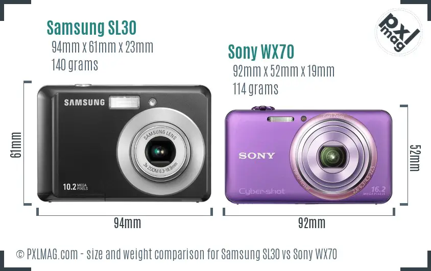 Samsung SL30 vs Sony WX70 size comparison