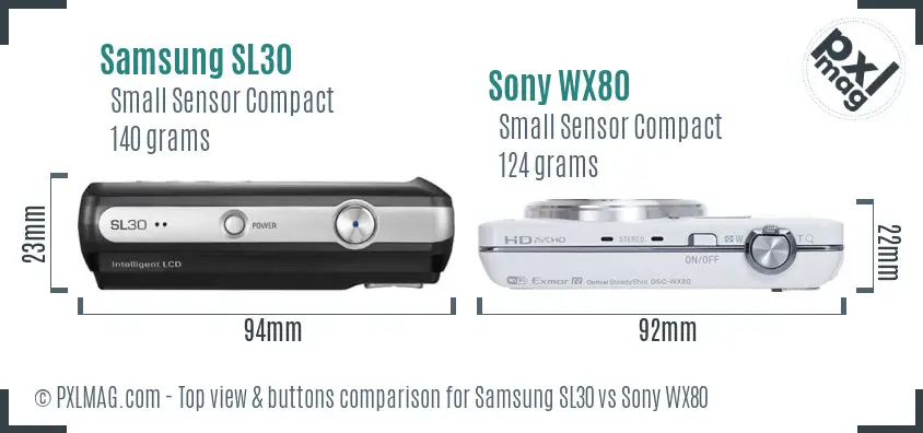 Samsung SL30 vs Sony WX80 top view buttons comparison