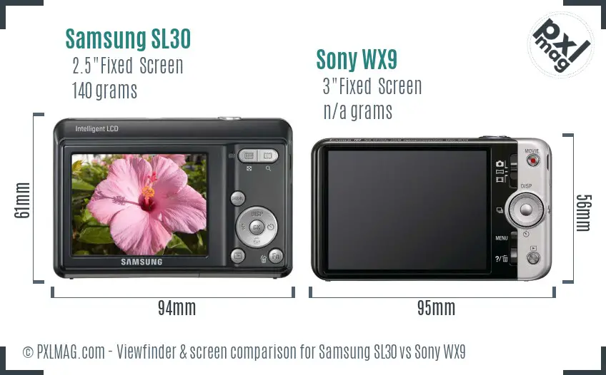 Samsung SL30 vs Sony WX9 Screen and Viewfinder comparison