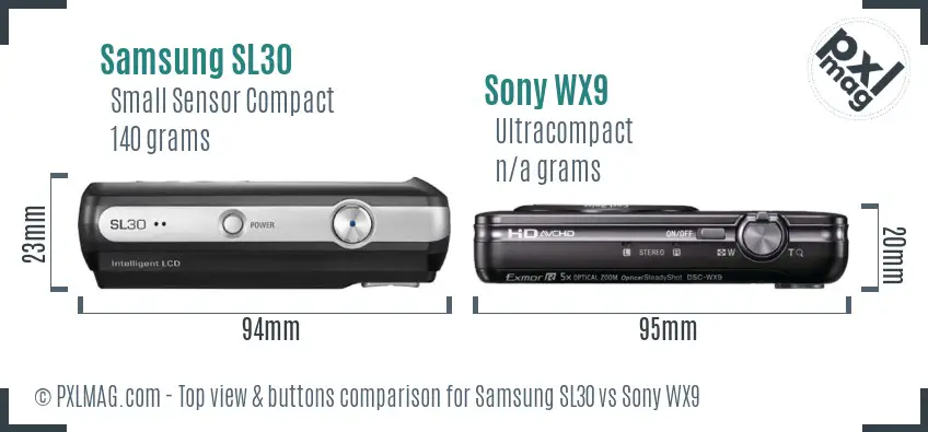 Samsung SL30 vs Sony WX9 top view buttons comparison