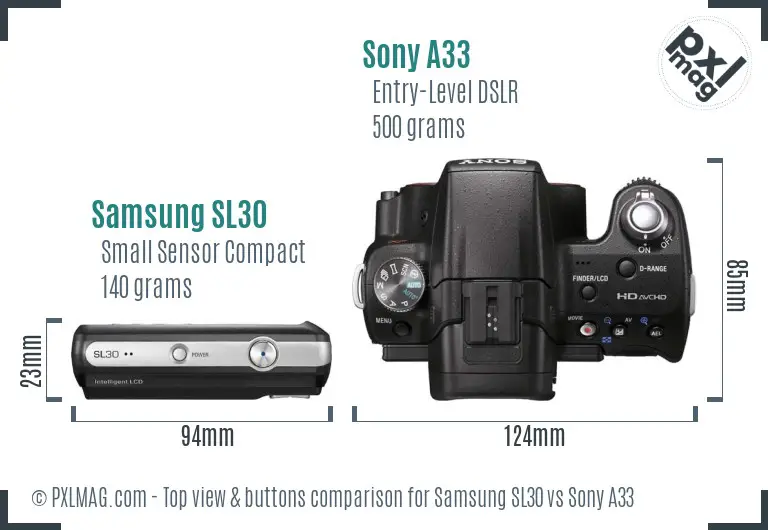 Samsung SL30 vs Sony A33 top view buttons comparison