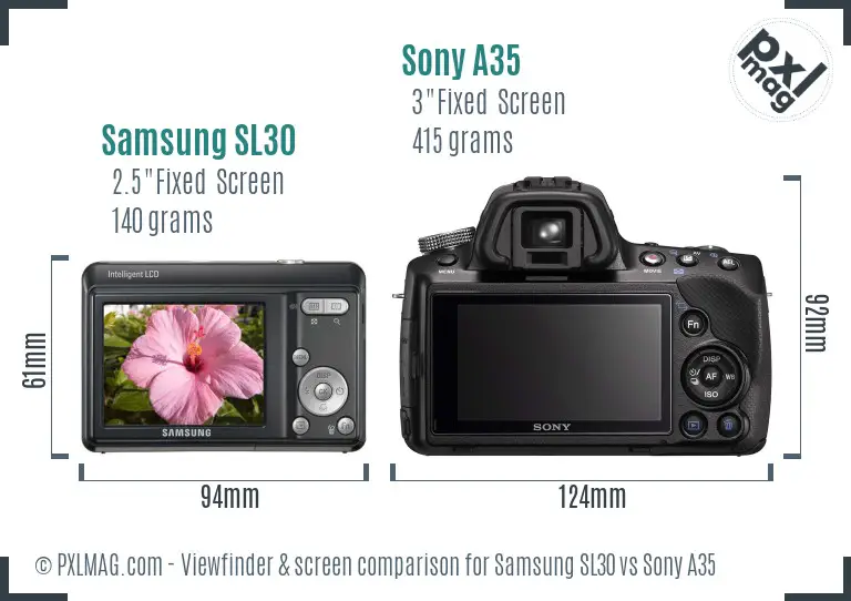 Samsung SL30 vs Sony A35 Screen and Viewfinder comparison