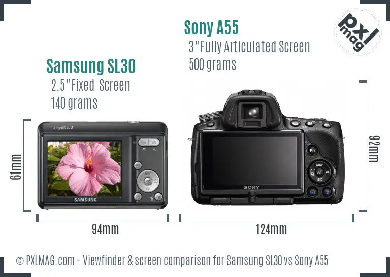 Samsung SL30 vs Sony A55 Screen and Viewfinder comparison