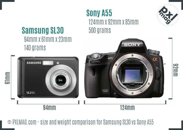 Samsung SL30 vs Sony A55 size comparison