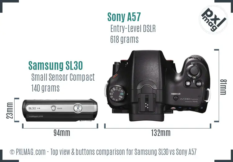 Samsung SL30 vs Sony A57 top view buttons comparison Samsung SL30 vs Sony A57 top view buttons comparison