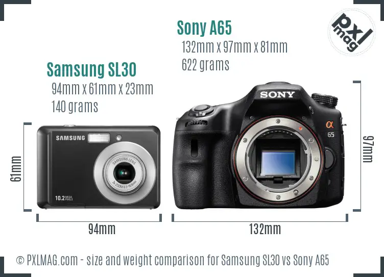 Samsung SL30 vs Sony A65 size comparison