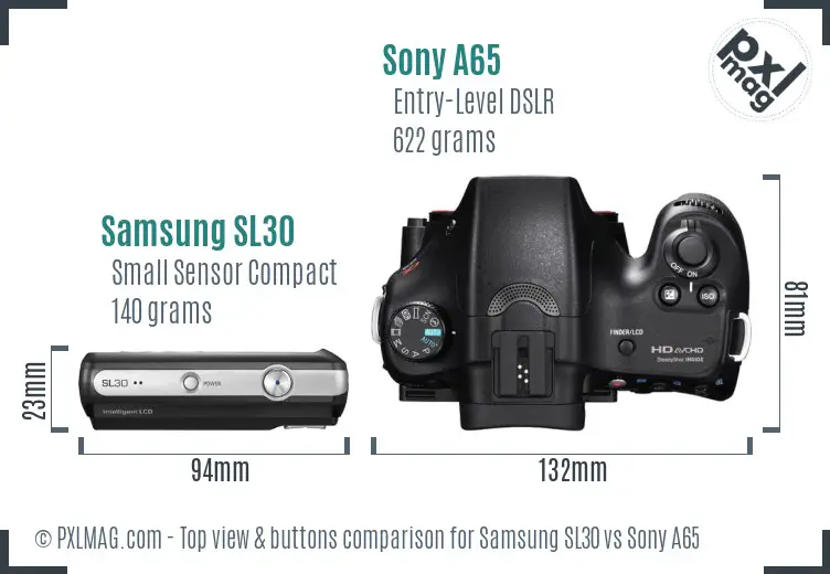 Samsung SL30 vs Sony A65 top view buttons comparison