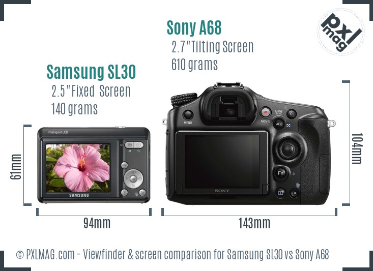 Samsung SL30 vs Sony A68 Screen and Viewfinder comparison