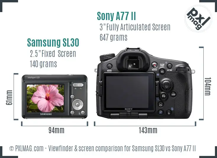 Samsung SL30 vs Sony A77 II Screen and Viewfinder comparison