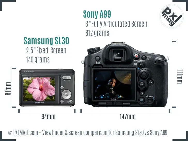 Samsung SL30 vs Sony A99 Screen and Viewfinder comparison