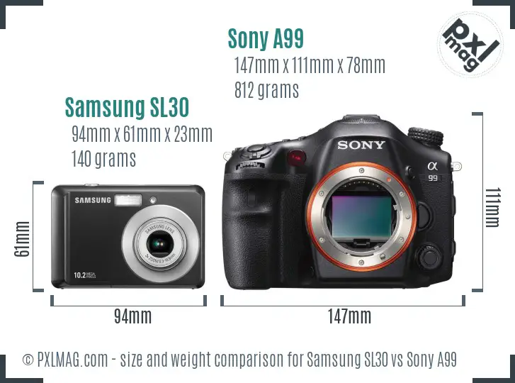 Samsung SL30 vs Sony A99 size comparison