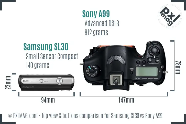 Samsung SL30 vs Sony A99 top view buttons comparison