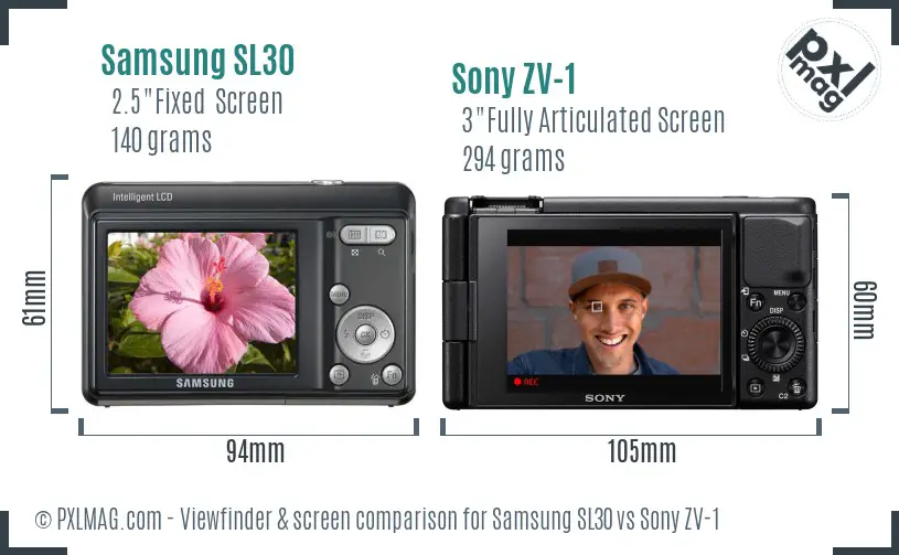 Samsung SL30 vs Sony ZV-1 Screen and Viewfinder comparison Samsung SL30 vs Sony ZV-1 Screen and Viewfinder comparison