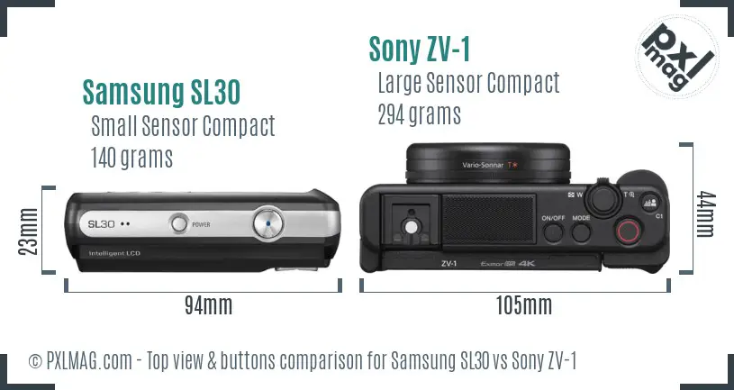 Samsung SL30 vs Sony ZV-1 top view buttons comparison Samsung SL30 vs Sony ZV-1 top view buttons comparison