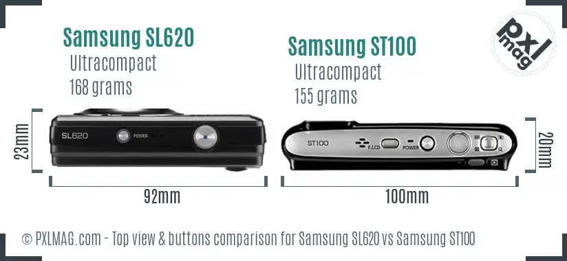 Samsung SL620 vs Samsung ST100 top view buttons comparison