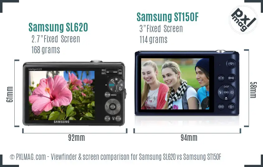 Samsung SL620 vs Samsung ST150F Screen and Viewfinder comparison