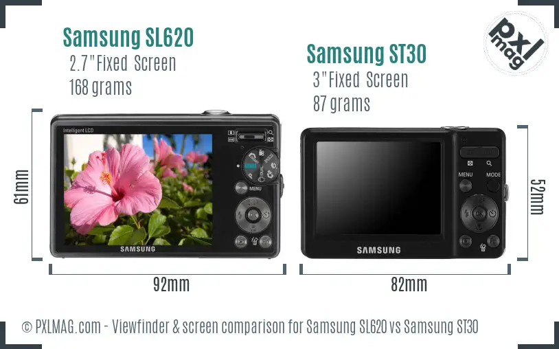 Samsung SL620 vs Samsung ST30 Screen and Viewfinder comparison