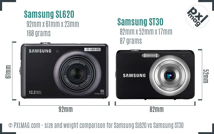 Samsung SL620 vs Samsung ST30 size comparison