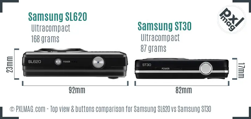 Samsung SL620 vs Samsung ST30 top view buttons comparison