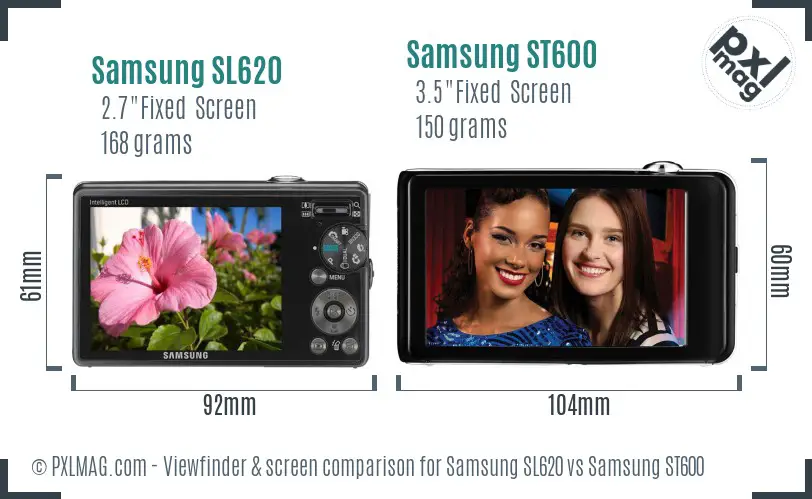 Samsung SL620 vs Samsung ST600 Screen and Viewfinder comparison