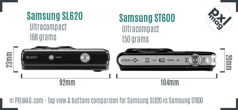 Samsung SL620 vs Samsung ST600 top view buttons comparison