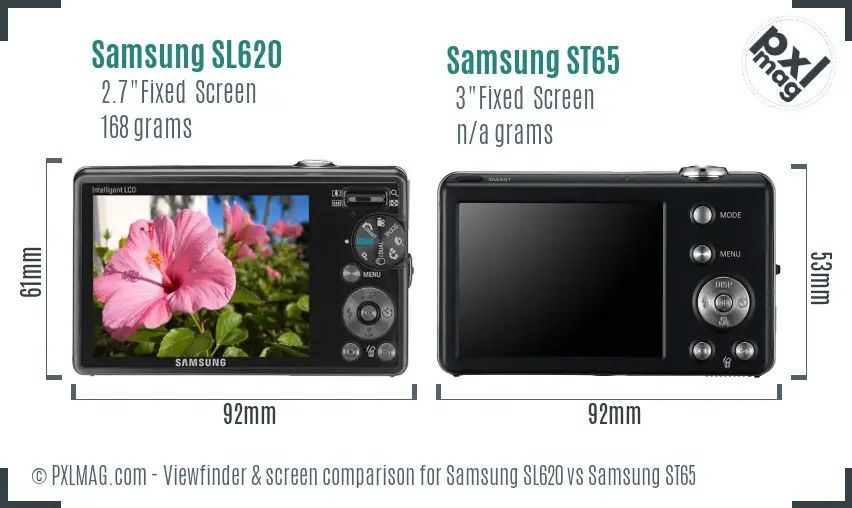 Samsung SL620 vs Samsung ST65 Screen and Viewfinder comparison