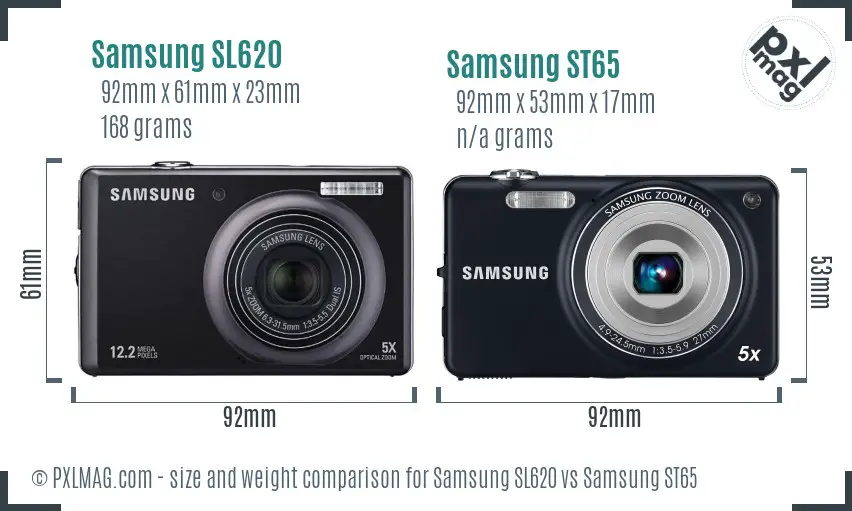 Samsung SL620 vs Samsung ST65 size comparison