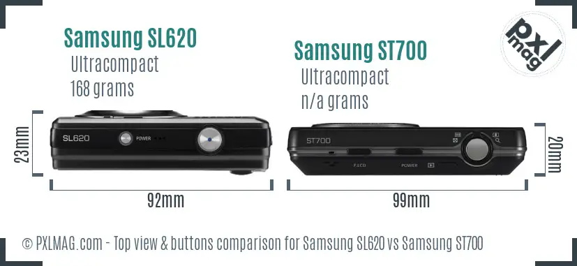 Samsung SL620 vs Samsung ST700 top view buttons comparison