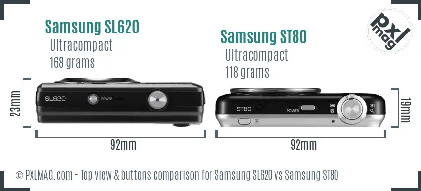 Samsung SL620 vs Samsung ST80 top view buttons comparison