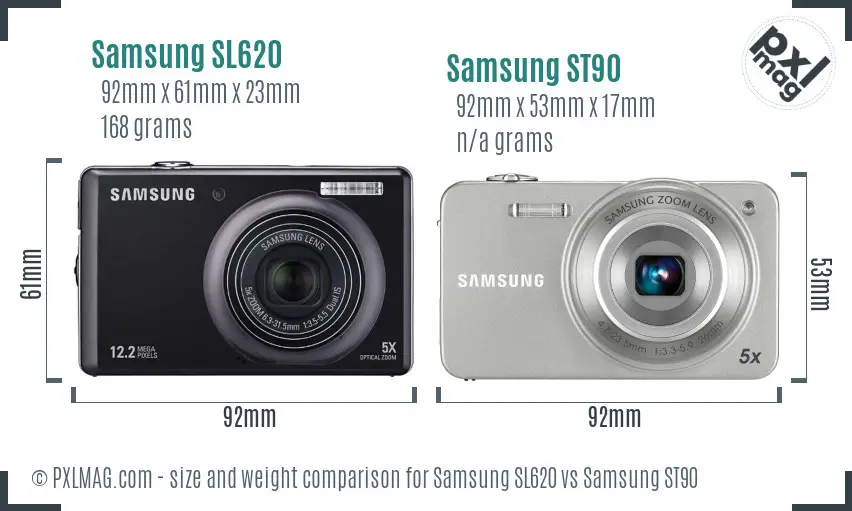 Samsung SL620 vs Samsung ST90 size comparison