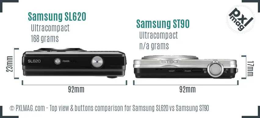 Samsung SL620 vs Samsung ST90 top view buttons comparison