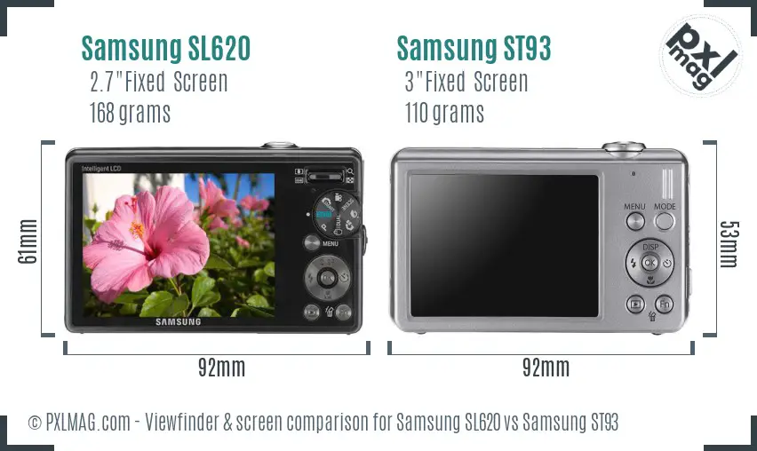 Samsung SL620 vs Samsung ST93 Screen and Viewfinder comparison