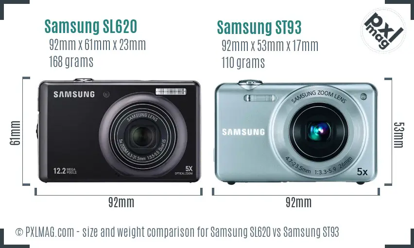 Samsung SL620 vs Samsung ST93 size comparison