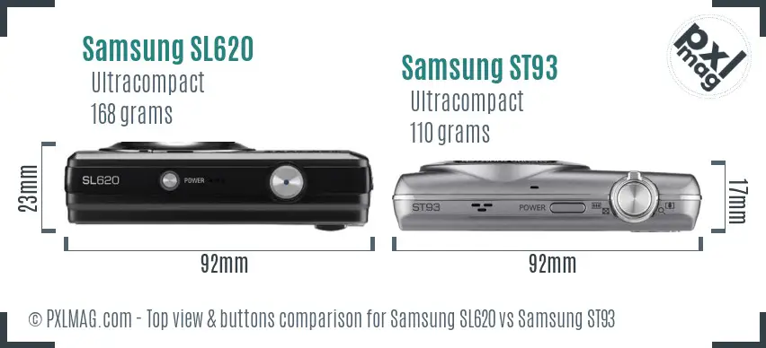 Samsung SL620 vs Samsung ST93 top view buttons comparison