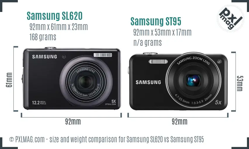 Samsung SL620 vs Samsung ST95 size comparison