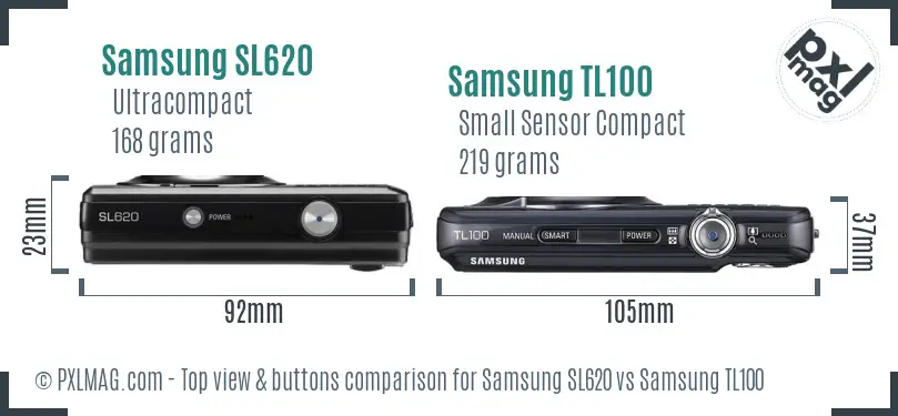 Samsung SL620 vs Samsung TL100 top view buttons comparison