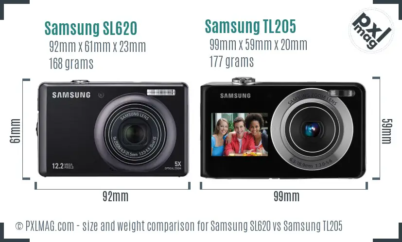 Samsung SL620 vs Samsung TL205 size comparison