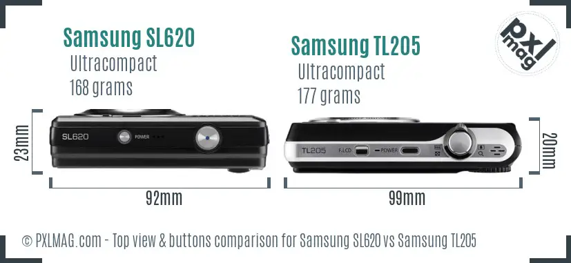 Samsung SL620 vs Samsung TL205 top view buttons comparison