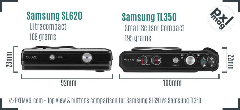 Samsung SL620 vs Samsung TL350 top view buttons comparison