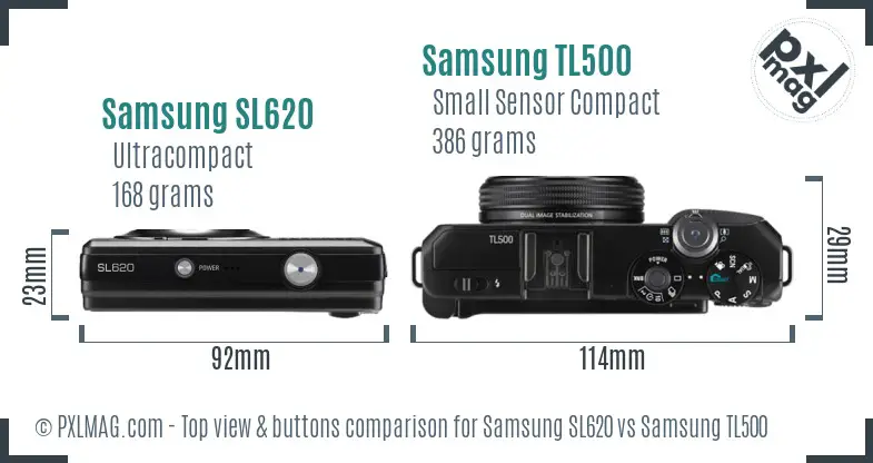 Samsung SL620 vs Samsung TL500 top view buttons comparison