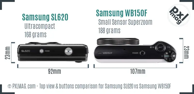 Samsung SL620 vs Samsung WB150F top view buttons comparison